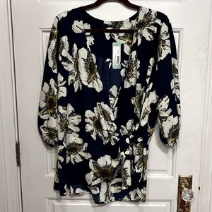 Sunflower print wrap blouse